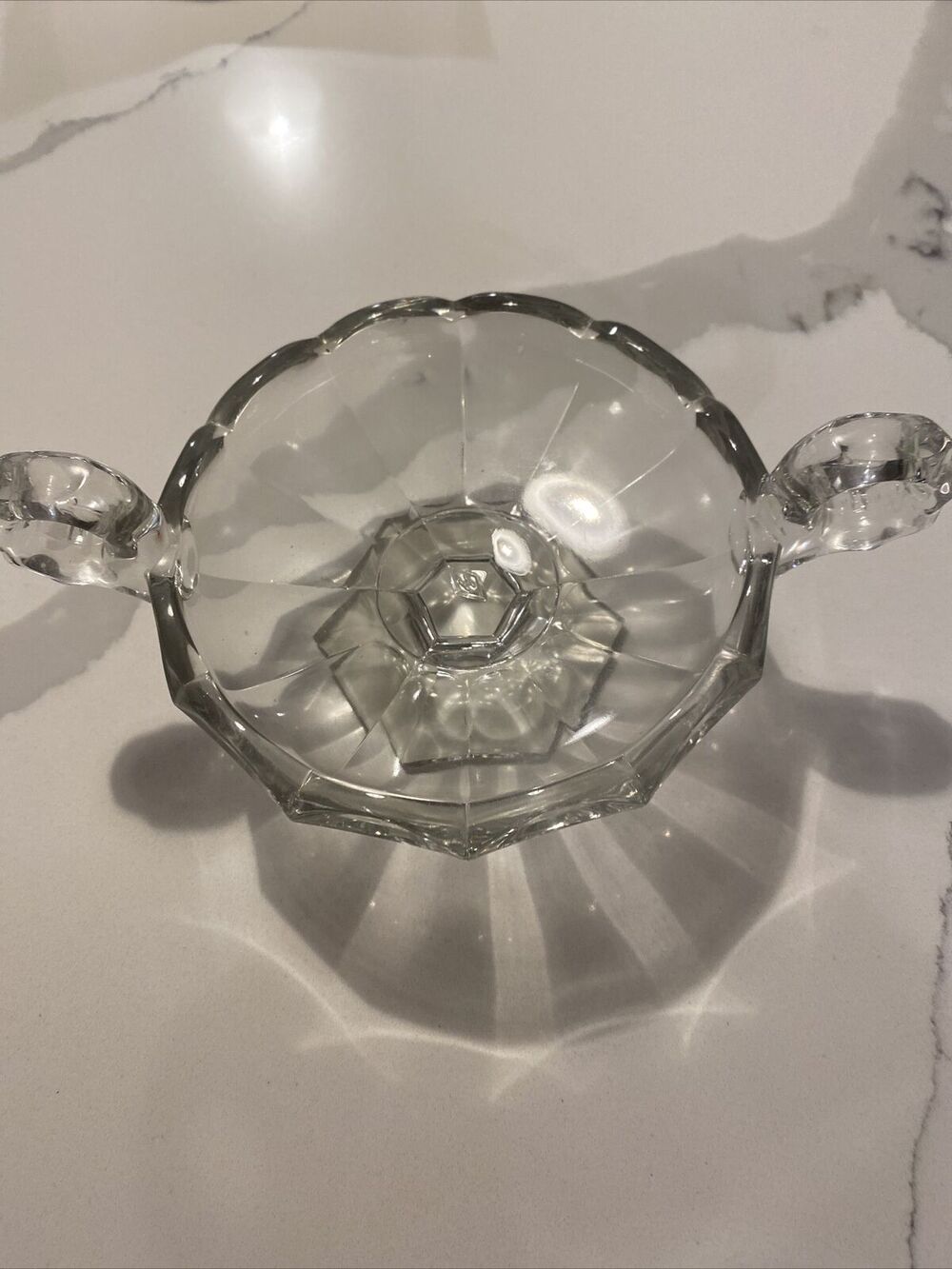 Heisey Glass Candy / Nut Dish 5.25” x 5.25” Two Handles & Pedestal Base Round